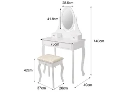 Clearance ML-Design Schminktisch Weiß mit Spiegel Hocker 3 Schubladen 75x140x40 cm aus MDF