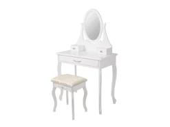 Clearance ML-Design Schminktisch Weiß mit Spiegel Hocker 3 Schubladen 75x140x40 cm aus MDF