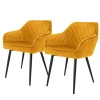 ML-Design Set 2 Esszimmerstühle mit Armlehne und Rückenlehne Senfgelb Samtbezug