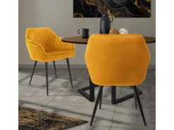 ML-Design Set 2 Esszimmerstühle mit Armlehne und Rückenlehne Senfgelb Samtbezug