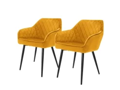 ML-Design Set 2 Esszimmerstühle mit Armlehne und Rückenlehne Senfgelb Samtbezug
