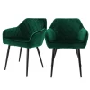 Online ML-Design Set 2 Esszimmerstühle mit Armlehne und Rückenlehne Dunkelgrün aus Samt