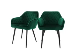 Online ML-Design Set 2 Esszimmerstühle mit Armlehne und Rückenlehne Dunkelgrün aus Samt