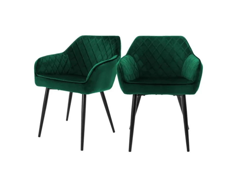 Online ML-Design Set 2 Esszimmerstühle mit Armlehne und Rückenlehne Dunkelgrün aus Samt