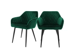 Online ML-Design Set 2 Esszimmerstühle mit Armlehne und Rückenlehne Dunkelgrün aus Samt