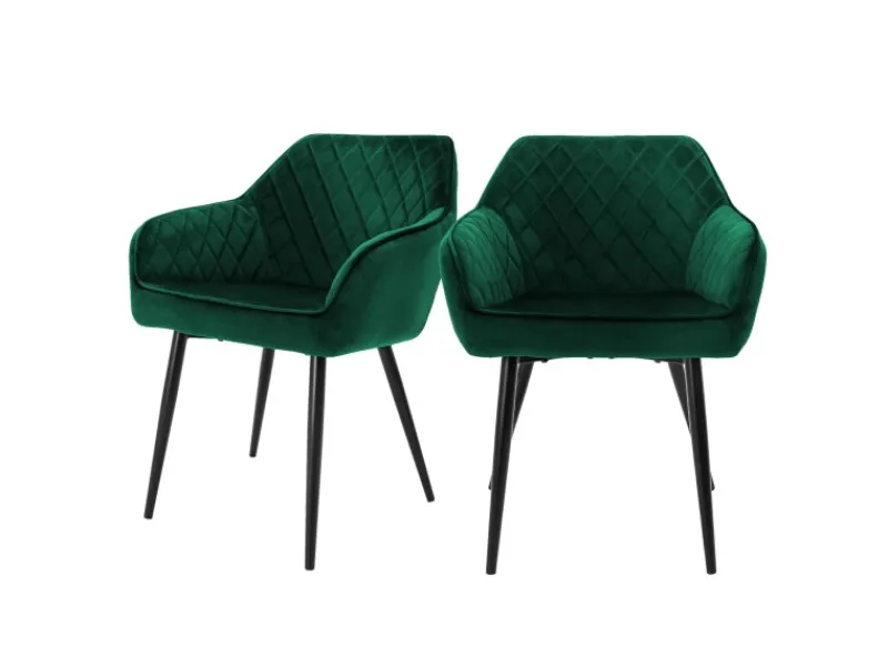 Online ML-Design Set 2 Esszimmerstühle mit Armlehne und Rückenlehne Dunkelgrün aus Samt