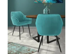 ML-Design Set 2 Esszimmerstühle mit Armlehne und Rückenlehne Petrol Samtbezug