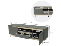 Outlet ML-Design TV-Schrank 140x40x46cm Grün-Natur mit 2 Türen für Fernseher bis 65Zoll