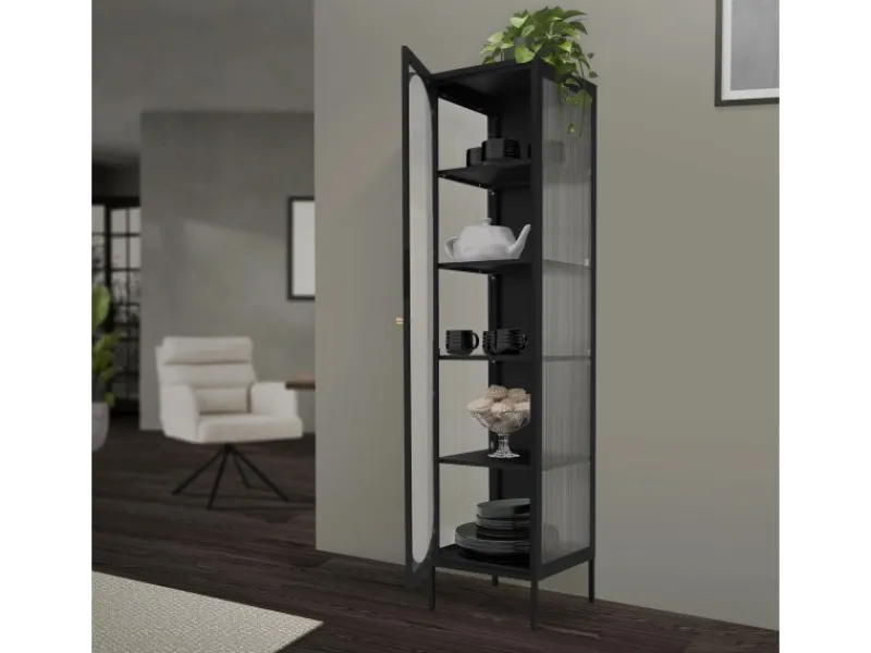 ML-Design Vitrinenschrank 42x175x40 cm Schwarz Schmale Vitrine Stahl