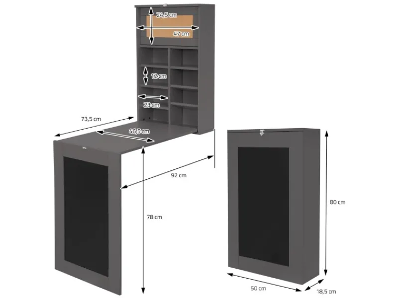 ML-Design Wandtisch Klappbar Schreibtisch mit Tafel 8 Fächern und Pinnwand