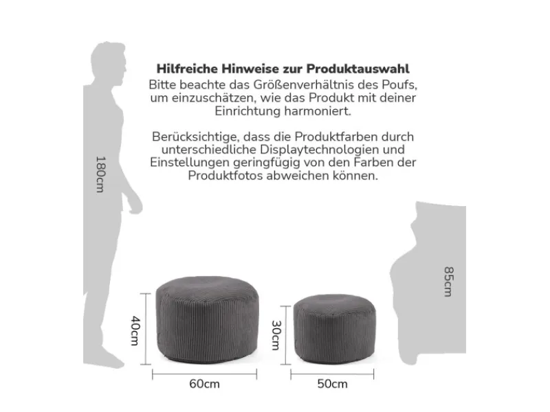 Sale mokebo Pouf oder Sitzhocker aus Cord Der Faule Lenz Fußhocker in mit EPS-Perlen Füllung Anthrazit