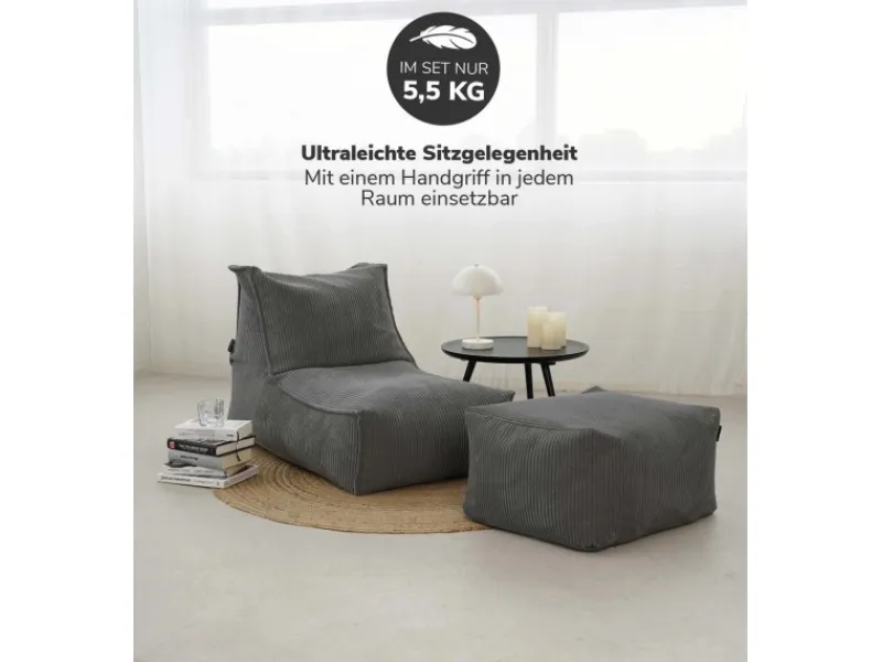 mokebo Sitzsack Sessel mit Hocker aus Cord Der Lümmel XXL Sitzsack Cord Sessel oder Sitz Sessel in