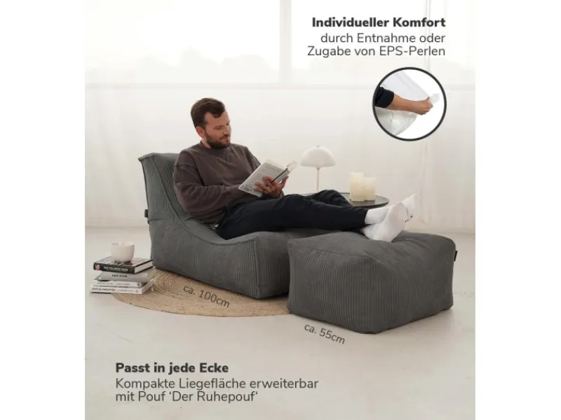 mokebo Sitzsack Sessel mit Hocker aus Cord Der Lümmel XXL Sitzsack Cord Sessel oder Sitz Sessel in