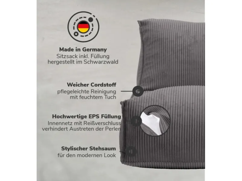 mokebo Sitzsack Sessel mit Hocker aus Cord Der Lümmel XXL Sitzsack Cord Sessel oder Sitz Sessel in