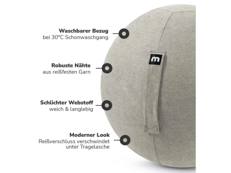 New mokebo Stoff Sitzball Büro Ergonomisch Der Sportliche Sitzball mit Pumpe 65cm Breite Ergonomische Bürostuhl Alternative Grau
