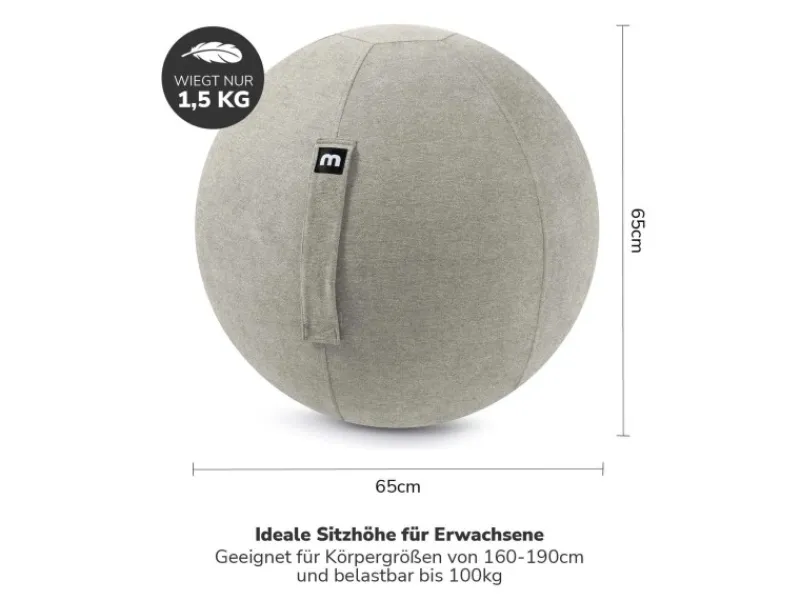 New mokebo Stoff Sitzball Büro Ergonomisch Der Sportliche Sitzball mit Pumpe 65cm Breite Ergonomische Bürostuhl Alternative Grau