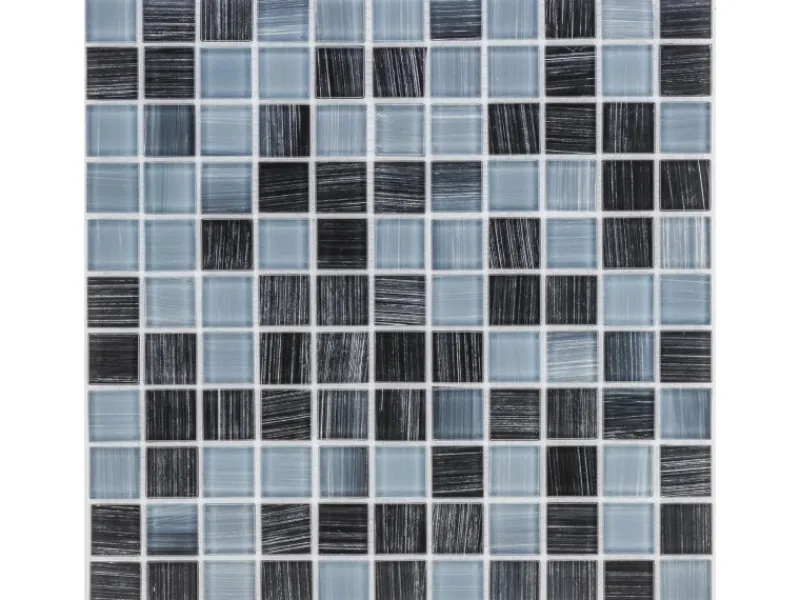 Outlet Mosaikmatte Glas 30 cm x 30 cm Grau-Schwarz Gestreift
