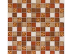 Mosaikmatte Glas und Naturstein Orange Creme 30 cm x 30 cm