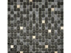 Mosaikmatte Marmor Glas Schwarz mit Edelstahl 29,7 cm x 29,7 cm