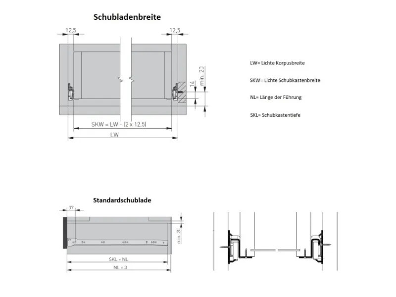 MS Beschläge Rollenführung Weiss 550 mm Schubaldenschiene Auszug