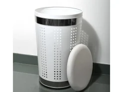 MSV Wäschekorb Edelstahl mit Sitzdeckel Gepolstert 46 l