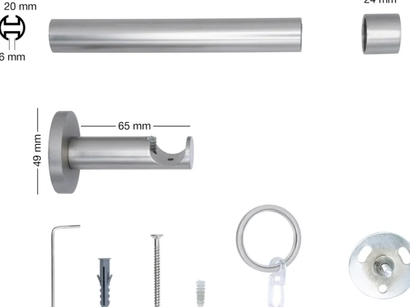 mydeco Maß-Gardinenstange mit Endstück Cap Edelstahl Ø 2 cm x 240 cm