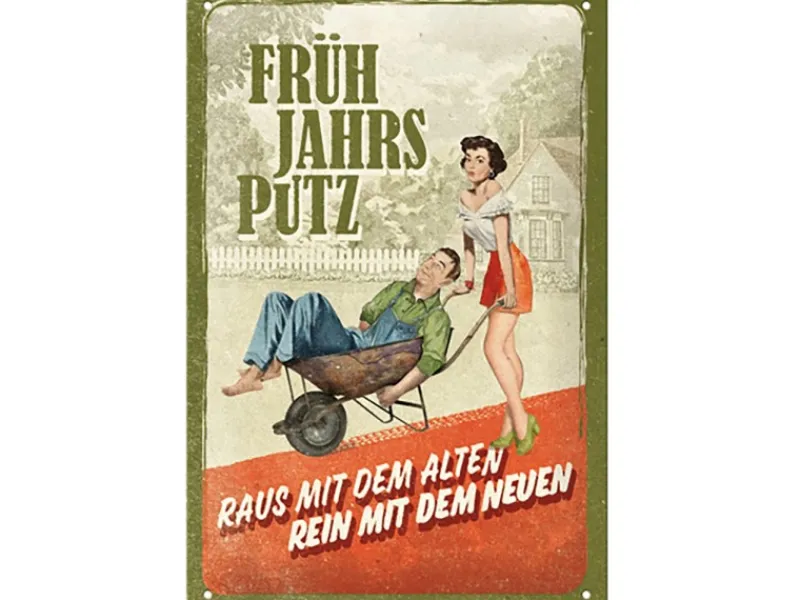 Hot Nostalgic-Art Blechschild Frühjahrsputz 20 cm x 30 cm