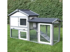 Sale NYVI Hasenstall mit Auslauf 146x86x52cm Grau Weiß mit Gehege & Kunststoffschublade
