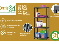 Ondis24 Kunststoffregal Steckregal Schwerlastregal 60 x 30 x 135 cm