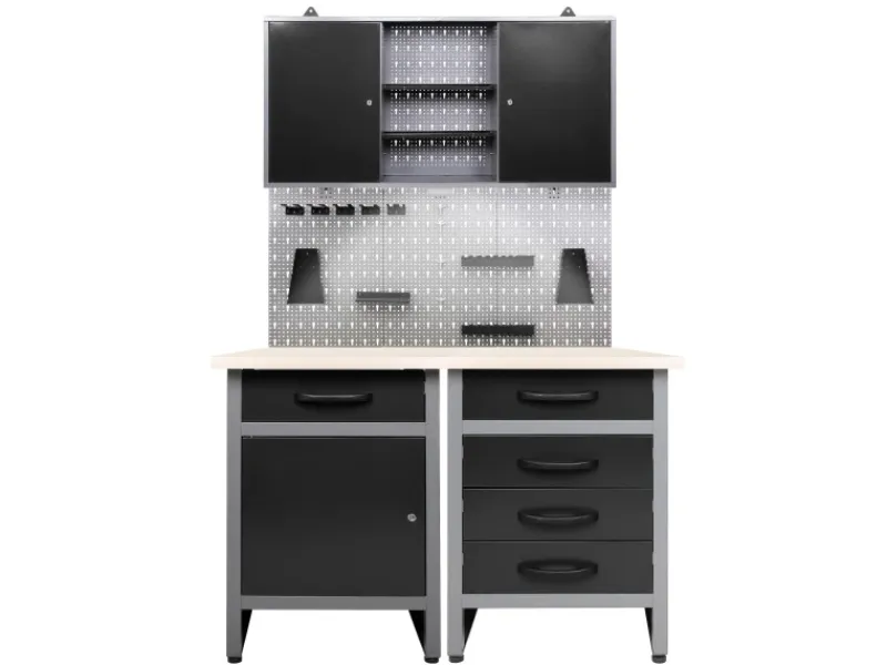 Ondis24 Werkstatt Set Entdecker 120 cm 1 Schrank LED Werkstatteinrichtung Werkbank