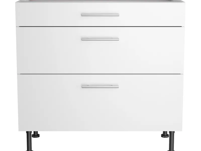 Optifit Küchen-Unterschrank mit 3 Auszügen Bengt932 90 cm x 87 cm x 58,4 cm Weiß