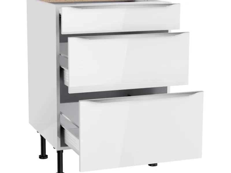 Optifit Küchen-Unterschrank mit 3 Auszügen Arvid986 60 cm x 87 cm x 58,4 cm Weiß