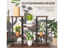 Outsunny Blumenständer Stahl Tannenholz Verkohlt 80L x 24B x 61,5H cm