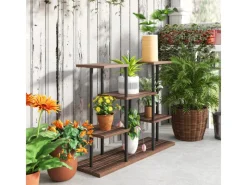 Outsunny Blumenständer Stahl Tannenholz Verkohlt 80L x 24B x 61,5H cm