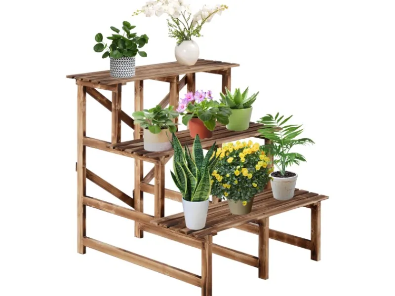 Hot Outsunny Pflanzenregal Tannenholz Verkohlt L80 x B80 x H78cm