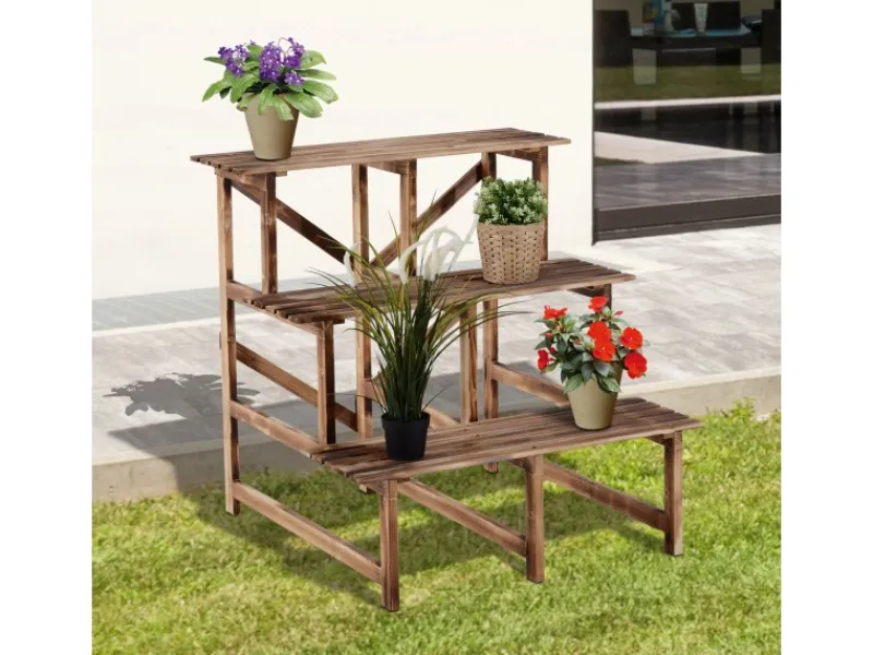 Hot Outsunny Pflanzenregal Tannenholz Verkohlt L80 x B80 x H78cm