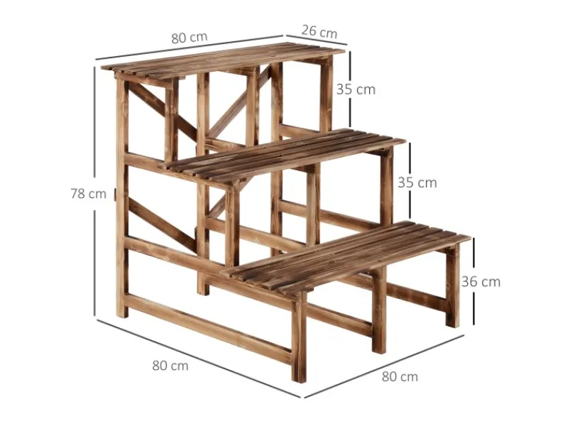 Hot Outsunny Pflanzenregal Tannenholz Verkohlt L80 x B80 x H78cm