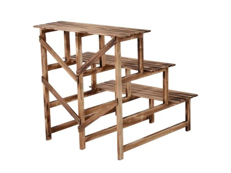 Hot Outsunny Pflanzenregal Tannenholz Verkohlt L80 x B80 x H78cm