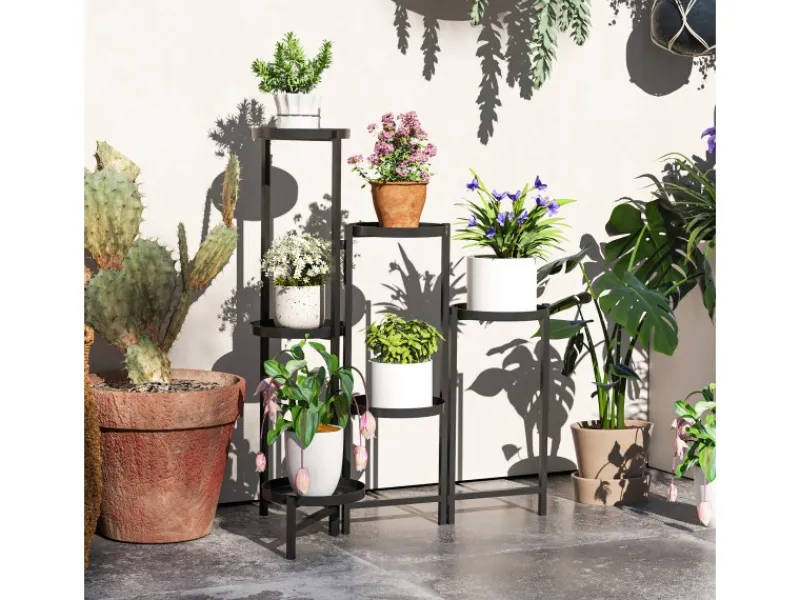 Outsunny Pflanzenständer Metall Schwarz 60L x 40B x 80H cm