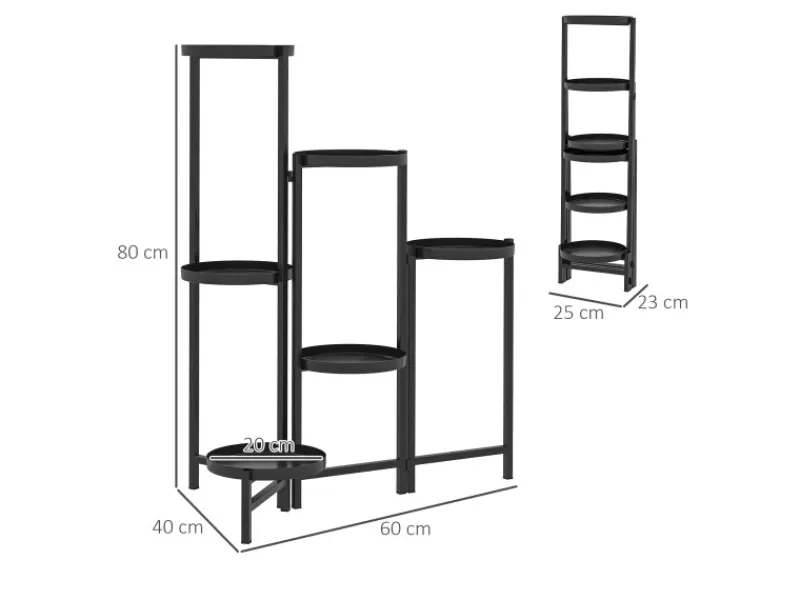 Outsunny Pflanzenständer Metall Schwarz 60L x 40B x 80H cm