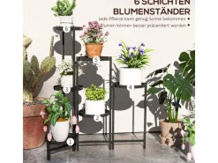 Outsunny Pflanzenständer Metall Schwarz 60L x 40B x 80H cm