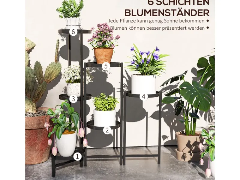 Outsunny Pflanzenständer Metall Schwarz 60L x 40B x 80H cm