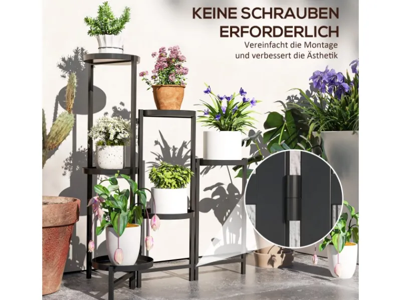 Outsunny Pflanzenständer Metall Schwarz 60L x 40B x 80H cm
