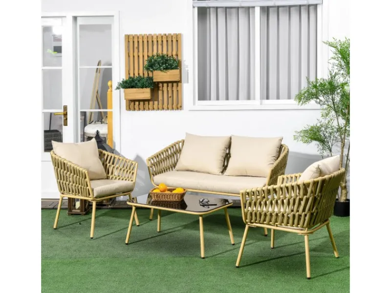 Clearance Outsunny 4 Tlg. Gartenmöbel-Set mit Kissen für Garten Terrasse