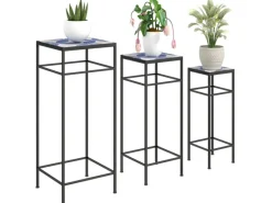 Outsunny Blumenständer-Set Metall Fliesen Blau 28L x 28B x 71H cm