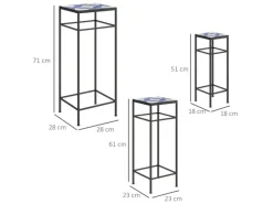 Outsunny Blumenständer-Set Metall Fliesen Blau 28L x 28B x 71H cm