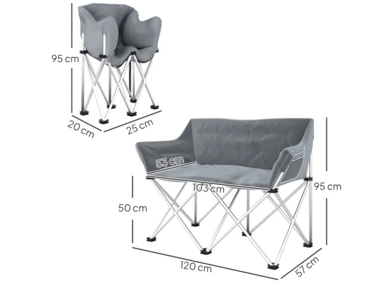 Outsunny Campingstuhl Metall Oxfordstoff Grau 120L x 57B x 95H cm