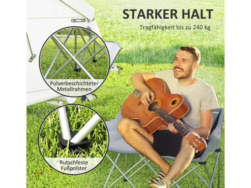 Outsunny Campingstuhl Metall Oxfordstoff Grau 120L x 57B x 95H cm