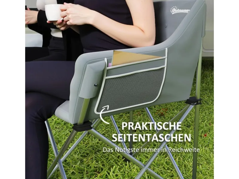 Outsunny Campingstuhl Metall Oxfordstoff Grau 120L x 57B x 95H cm