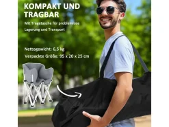 Outsunny Campingstuhl Metall Oxfordstoff Grau 120L x 57B x 95H cm